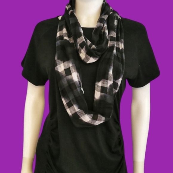3/$30 VTG MUDD Monochrome Check Ombre Infinity Cowl Scarf - Picture 1 of 7